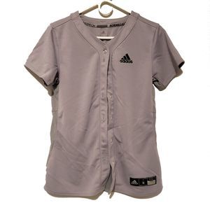 Adidas Fastpitch Button Down Short Sleeve Shirt Gray Size M (A032)